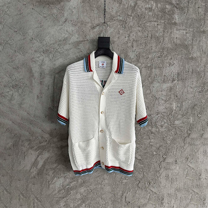 casablanca embroidered crochet knit short-sleeve shirt
